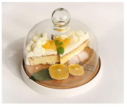Cake Stand Cake Display Stand Turntable Dome Cake Pan, Household Ceramic and Wooden Breadboard Restaurant Multifunctional Tray Glass Salad Dome Hotel Food Crisper D
