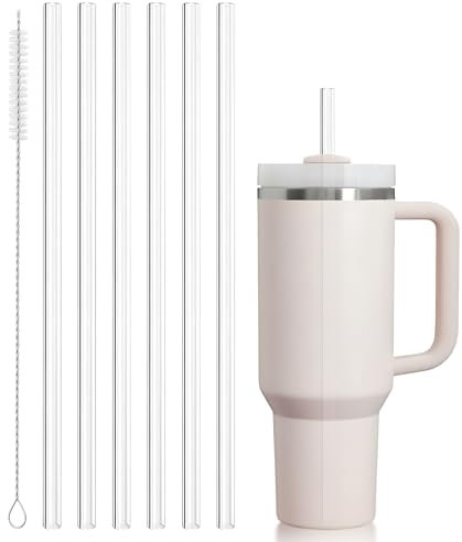 Nearockle, 6 pezzi di cannuccia Tritan BPA e 1 spazzola di paglia, compatibile con Stanley Tumbler 1.0 e 2.0 versione 20oz|30oz|40oz, accessori per tazza, guarnizione (trasparente)