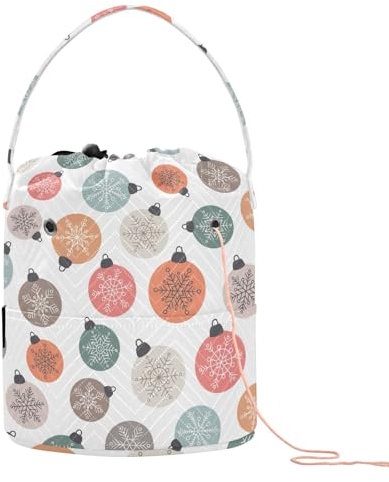 Tasche mit Weihnachtskugeln, Häkelgarn, Strickprojekttasche mit Löchern, Häkeltasche für Stricken, Häkeln, Stricken