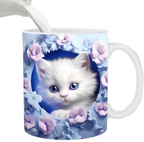 Jiimhte Mug D'animal En Céramique, Effets Visuels, Idée Cadeau Originale Pour Chat, Tasse À Café Noel Pour Amoureux Des Chats