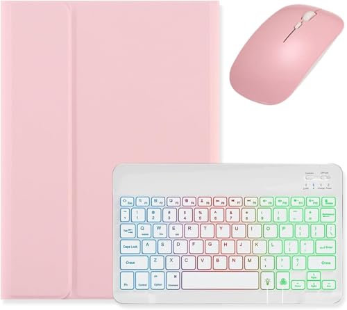 Bueuwe Étui pour Clavier pour Lenovo Tab P11(TB-J606F/J606X)/Tab P11 Plus (TB-J616F/J616X) 11 Pouces, étui pour Clavier sans Fil détachable rétroéclairé avec Souris,Rose