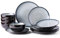 LeRatio Dinner Set for 4, 12 Piece Stoneware Plates and Bowls Set, Chip & Scratch Resistant Reactive Glazed Dinnerware Set, Dishwasher & Microwave Safe Crockery Set (Ocean Blue, Set of 12)