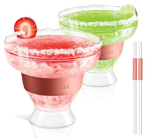 luxail Lot de 2 verres à margarita en plastique à double paroi isothermes sans pied avec gel, corail, capacité de 355 ml, cadeaux Margrita