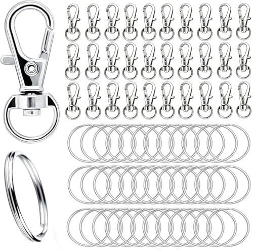 60pcs Keyring Rings Kit, 30pcs Swivel Clasps and 30pcs Keyrings with Split Rings for DIY Craft and Jewellery Making Hanging Crafts (Silver).