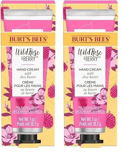 Burt's Bees Handcream Wild Rose & Berry - Handcreme mit Sheabutter - Handpflege für trockene Hände - 500436 (Packung mit 2)