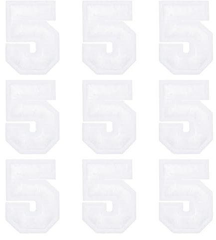 sourcing map Iron on Number Patches 2 Number 5 Iron on Embroidered Patch Sew on Letter Stickers Applique for Repairing Clothing Jeans Shoes Hats DIY(White, Pack of 9)