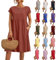Linen Dresses for Women UK Short Sleeve Summer Dresses with Pockets Loose Beach Plus Size Swing Elegant Round Neck Cotton Linen Summer Outfits Wedding Guest Dress for Cocktail Work Holiday Size S-5XL
