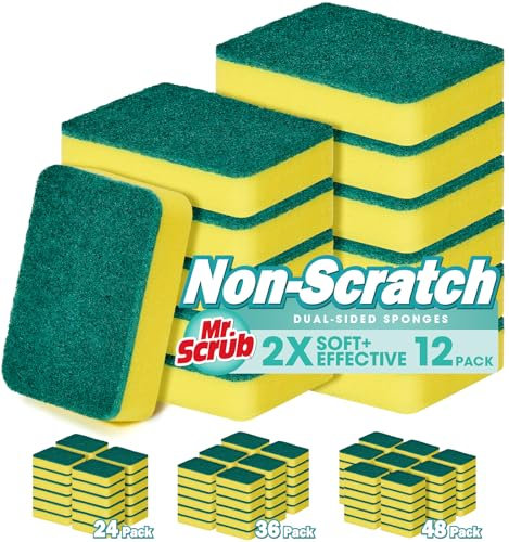 Mr. Scrub Sponges Kitchen Scrub Dish Sponge Scouring Pad, 12 Pack Cleaning Brush Scrubber Supplies for Soap, Dishwashing Dinnerware Sets Pan Pot Towels Cloth Rags Holder Glass Dishwasher Sink Bathroom