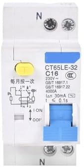 CT65LE-32 RCBO 230V 1P+N DPNL 32A Disjoncteur différentiel avec protection contre les surintensités et les courts-circuits MCB 6 10 1620A(20A)