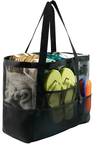 Xinsenke Große Netz-Strandtasche – Mesh Badetasche für Sandspielzeug, Handtücher & Wasserflaschen, Leicht & Atmungsaktiv, Ideal für Strand, Pool, Camping, Reisen, Picknick und Alltag