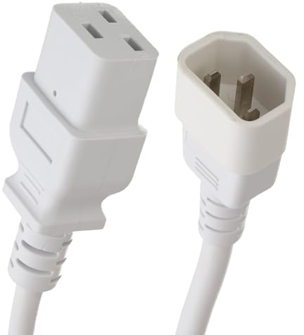 kenable IEC C14 to C19 Power Cable 10A Kettle Plug to 16A UPS Server Lead H05VV-F 1.5mm² 3 Pin Mains Extension White 1m
