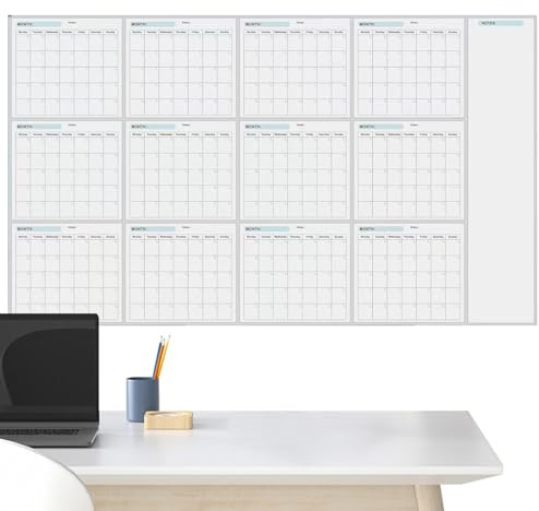 Calendario Anual De Pizarra Blanca, Calendario De Pared Póster De Calendarios De Pared Anual En Blanca Borrable Planificador De Horario Borrable De 12 Meses Reutilizable,150x85cm