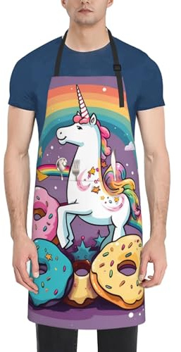 JUZGTSIT Unisex-Lätzchen mit Einhörnern, Donut, Regenbogen, Erwachsene, wasserdicht, verstellbar, zum Geschirrspülen, lange Arbeit, Hund, Fellpflege, Schürze für Koch, Zuhause, Küche, Malerei