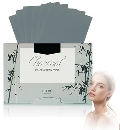 Bamboo Charcoal Oil Absorbing Sheets for Face - 100 Pack Ultra-Thin Matte Finish Portable Oil Control Blotting Papers, 9x6cm Grey for Oily Skin, Daily Use & T-Zone Shine Removal