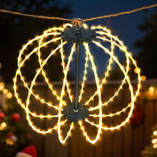 Weihnachtsbeleuchtung Außen Leuchtkugel, Hängende LED Kugel 30 Cm 144 LED Lichterkette Außen, 8 Modi, IP44 Wasserdicht, Faltbare Kugel Weihnachtsdeko Solar Batteriebetrieben Für Garten Party (batterie
