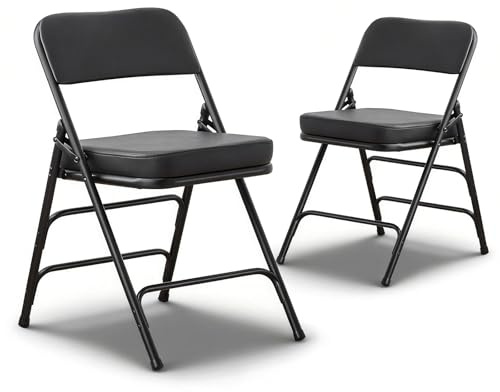 CHAIRABLE Gepolsterter Klappstuhl mit dickem Kissen, 2 Pack, Schwarz | Metall-Klappstuhle für Küche & Wohnzimmer & Schlafzimmer & Party& Esszimmer, Schwarz