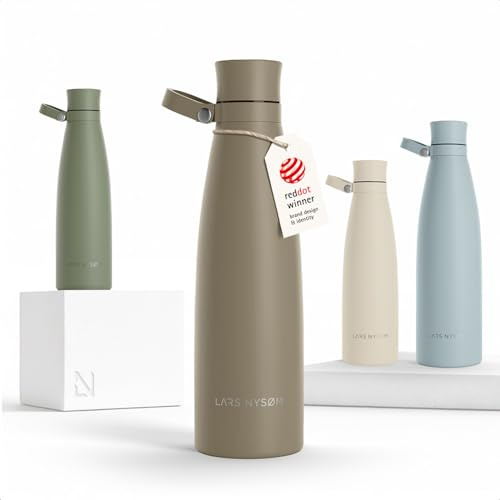 LARS NYSØM Trinkflasche Edelstahl 750ml | Isolierflasche 0,75 Liter | Auslaufsichere Wasserflasche für Sport, Fahrrad, Hund (Taupe Brown, 750ml)