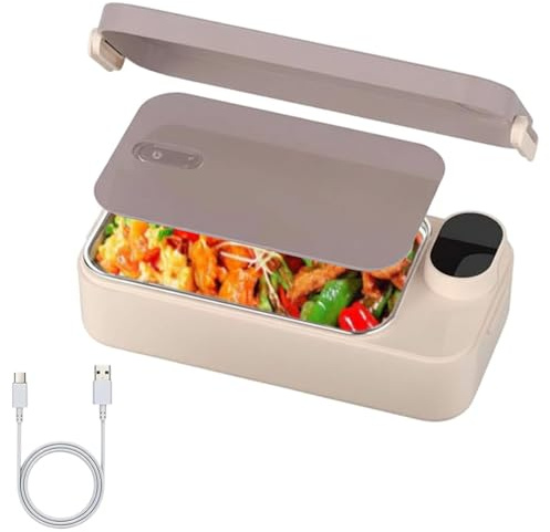 JOPWUE Boîte à déjeuner chauffante rechargeable de 7200 mAh, 900 ml, chauffe-aliments portable pour voyage et bureau, affichage de la température réglable, pour adultes, camping, bureau, voyage (rose)