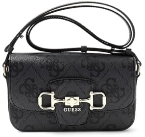 GUESS Umhängetasche Schultertasche Janie Logo Convertible Xbody Flap Coal Logo dunkelgrau