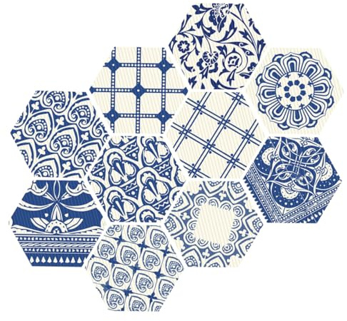 Beavorty Adesivi per Pavimenti Esagonali 10 Pezzi Stickers Autoadesivi in Pasta per Piastrelle Antiscivolo Bagno Cucina