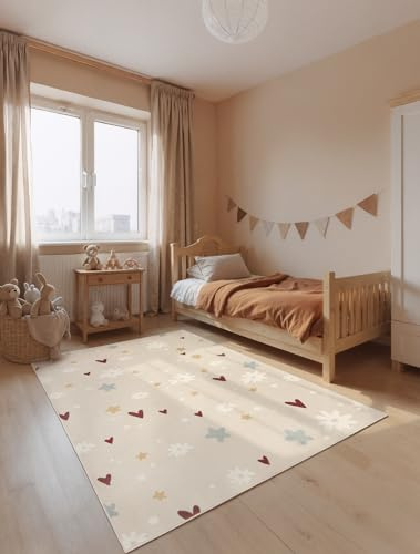 Hanse Home Adventures Kinderteppich Amori - Kinderzimmerteppich Blumen, Herzen, Motive, Spielteppich Bunt, Junge, Mädchen, Teppich Kinderzimmer, Wohnzimmer - Creme Multifarben, 200x290 cm