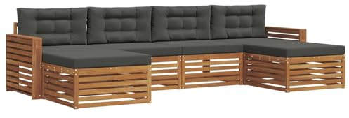 vidaXL Sofagarnituren 6 pcs Natur und Anthrazit Massivholz Akazie, Akazienholz Sofa, Moderne Gartenmöbel, haltbare Sitzgruppe, Bequeme Möbel für Terrasse und Garten