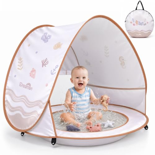 Tienda Playa Bebé Pop Up con Mini Piscina, Protección UV + Carpa Playa Bebé para Playa, Jardín, Camping y Exteriores