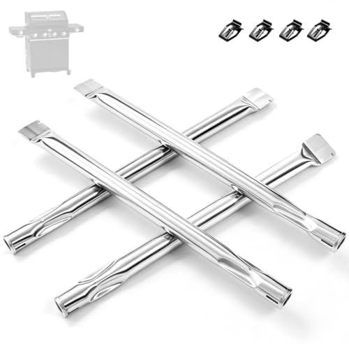 40,4 cm Edelstahl Brenner für Rösle Videro G2 G3 G4 G6 Gasgrill, 4 Stück | Brenner Ersatzteile für G2-S G3-S G4-S G6-S, G4-S Nero, G4-S Vario+ Serie Zubehör, Grillbrenner Set mit Halteclips