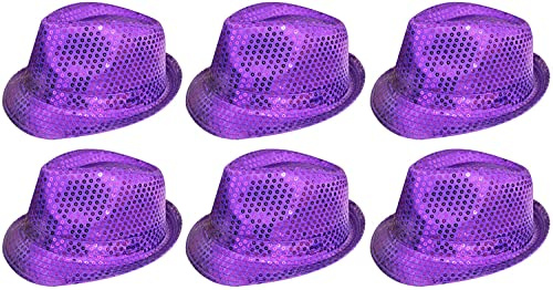 6 x Pailletten-Trilby-Hüte in Rot, Schwarz, Silber, Gold, Lila, Grün oder Rosa, Kostümzubehör, Fedora-Hüte, Gangster-Hut, 1920er-Jahre, Herren und Damen