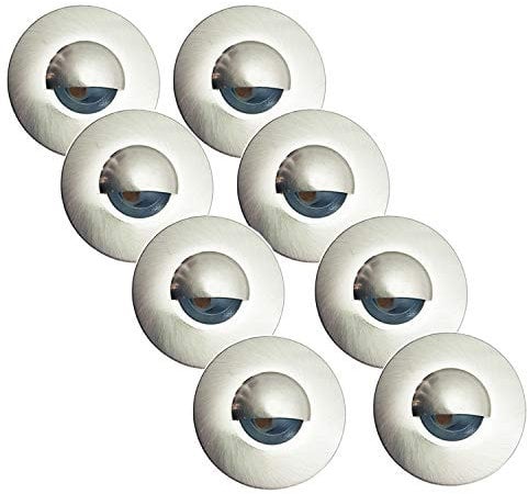 2 Pack | 8X Round LED Eyelid Plinth Light Kit | Stainless Steel & Natural White | Bathroom & Kitchen Skirting Kickboard Spot Lights | Recessed/Flush Cabinet Counter Panel Lighting