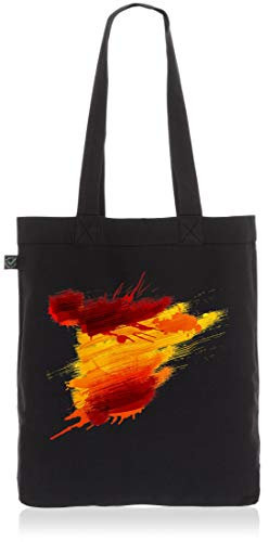CottonCloud Spanien Baumwoll-Beutel Einkaufs-Tasche Spain Flagge WM EM Sport Festival Fahne Uni Bag, Farbe:Schwarz