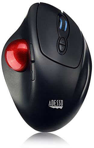 Adesso 2.4Ghz Wireless Programmable Ergonomic Trackball Mouse, with Detachable 1, Black