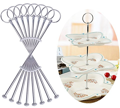 8 x Sets 3 Tier Classical Round Cake Stand Plate Fittings Silver Display Stands Holder Handle Golden Metal for Tea Shop Room Hotel Wedding Birthday
