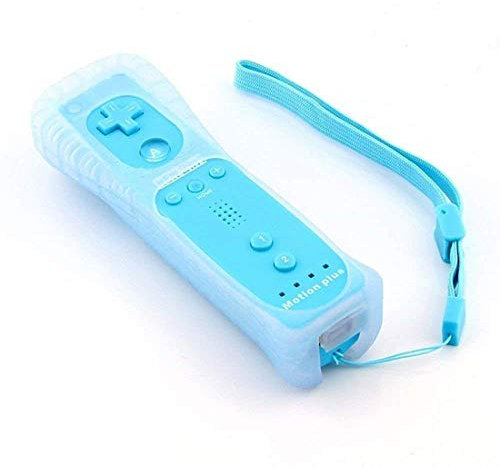 AeeYui Mando a Distancia para Wii/Wii U, Controlador de Juegos para Nintendo Wii, Mando a Distancia con Funda de Silicona y Muñequera(Azul)