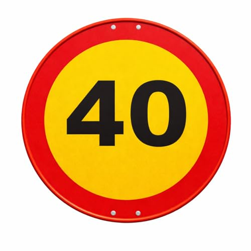 FERRETELIX® Panneau de Signalisation Métallique TR-301 | Vitesse Max 40 km/h | 50 cm | Fond Jaune Non Rétroréfléchissant | Panneau Routier pour Chantiers et Zones Temporaires