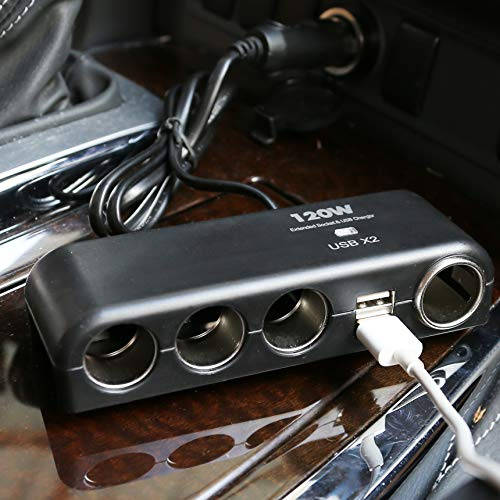 4 Way Car Charger Splitter Power Adapter with Multi Socket Dual USB 12V-24V Plug Charger for iPhone iPad Samsung GPS Dashcam
