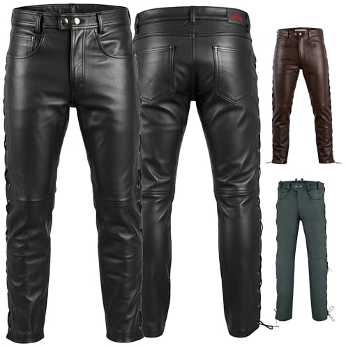 Radmasters Herren Lederhose lederjeans bikerjeans Jeans Hose aus Echtleder seitlich geschnürt (DE/NL/SE/PL, Numerisch, 52, Regular, Regular, Schwarz)