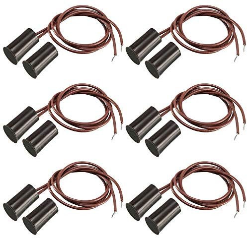 6pcs Marrón Interruptores Magnéticos de lengüeta con Sensor de Contacto de Puerta de Ventana de Seguridad con Cable Empotrado, (Imán Cerca - conectar Circuito, imán lejos - Romper Circuito)