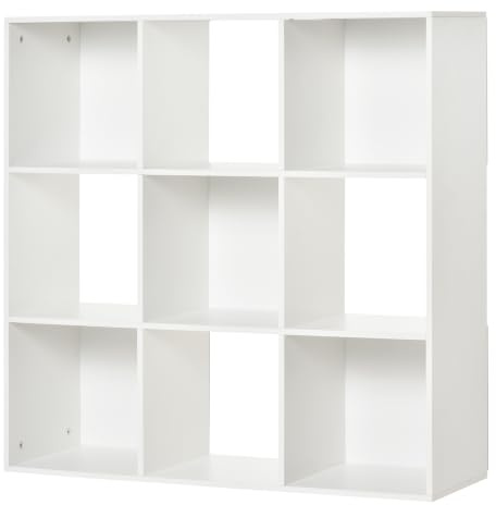 HOMCOM Libreria Bianca per Casa e Ufficio 9 Cubi 91.5 x 29.5 x 91.5 cm | Scaffale dal Design Moderno, 9 Scomparti in Legno