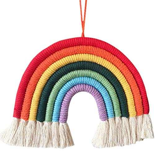 Makramee Wandteppich Regenbogen, Wandteppich, Regenbogen, Bommel,Schlafzimmer, Dekorativ, Baumwollgarn, Makramee naus 7 geflochtenen Kordel für Boho-Heimdekoration, Partyzubehör, Kinderzimmer