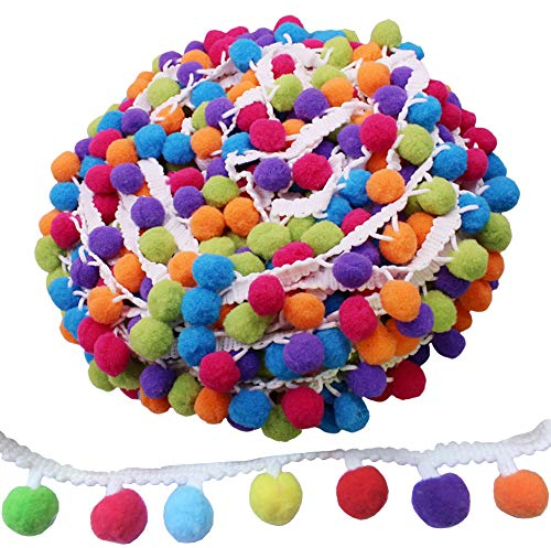 Sweieoni Pompon Borte Rainbow Pom Bommelborte Bommelband Regenbogen Bommel Fringe Pompoms Bunt für Näharbeit Nähen Basteln Dekorieren 6 m