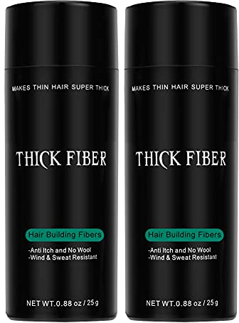 THICK FIBER Streuhaar zur Haar und kahle Stellen (dunkelbraun) – 25 g (2er Pack)-Flasche – kaschiert Haarausfall in Sekunden – Haarpuder für Frauen und Männer