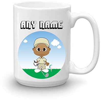 Golf Gifts for Men - Personalised Large 15oz Golfing Golfer Mug Cup - Sports Present for Him. Birthday Christmas Father's Day Dad Son Grandad Husband (Black Male)