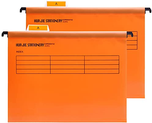Srvnpioy Große Größe Foolscap Hängemappen mit Tabs und Karteneinlagen,12 Stück,40cm Aufhängestange Passend für Papier 36cm x 24cm, Polypropylen Hängetasche für Aktenschränke,Orange