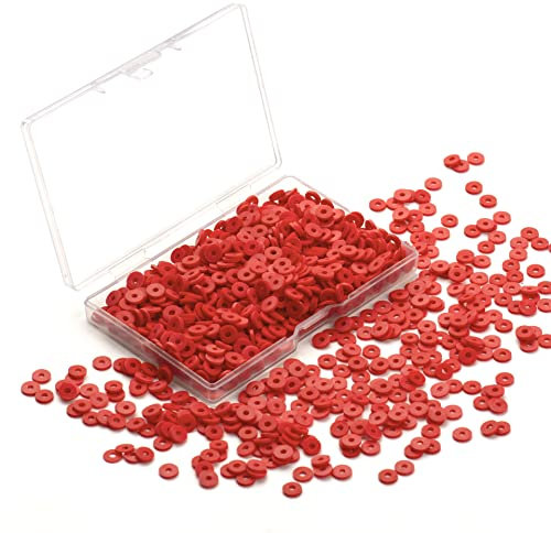 Hiswan Heishi Lot de 1 000 perles en argile polymère rouge pour la fabrication de bijoux, bracelets, colliers de 6 mm
