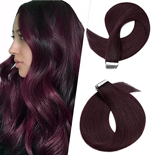 Silk-co Tape Extensions Echthaar 20stk, Haarverlängerung Tape in Extensions Echthaar, Remy Haarextension Kleber Skin Weft Tape Ins, 40g 99J# Burgund 35cm