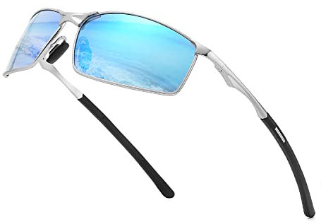 OuShiun Herren Sportbrille Polarisierte Sonnenbrille für Outdoor Metallrahmen UV Schutz Fahren Angeln Radfahren Laufen Fahrer Brille (Blau)