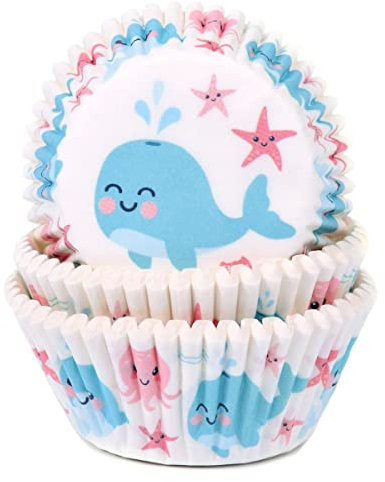 House of Marie Muffinförmchen Wal, 50 Stück, Baking Cups, Backförmchen, hochwertiges Backpapier