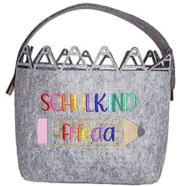 Geschenkverpackung Einschulung mit Name personalisiert aus Filz - Geschenkkorb zum Befüllen - Henkel abnehmbar - Utensilo - Schulkind 2023