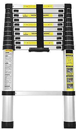 Tubiaz 3,2M Teleskopleiter, Aluminiumleiter - Rutschfester Klappleiter Stehleiter Mehrzweckleiter - 150 kg/330 Pfund Belastbarkeit - 11 Sprossen